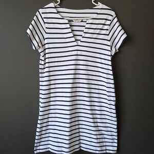 Vineyard Vines Womens Navy White Striped Cotton Pique Split Neck T-Shirt Dress S